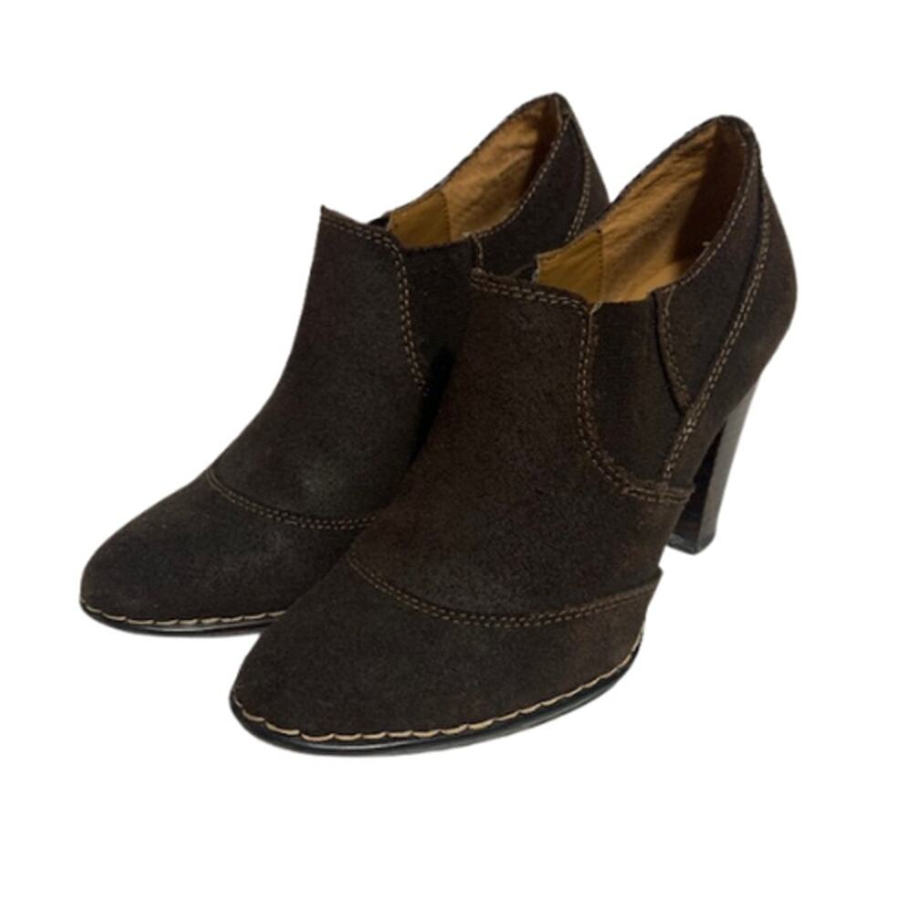 SOFFT Leather Suede Brown Tall Heel Pull On Booties Ankle Boot | 6.5